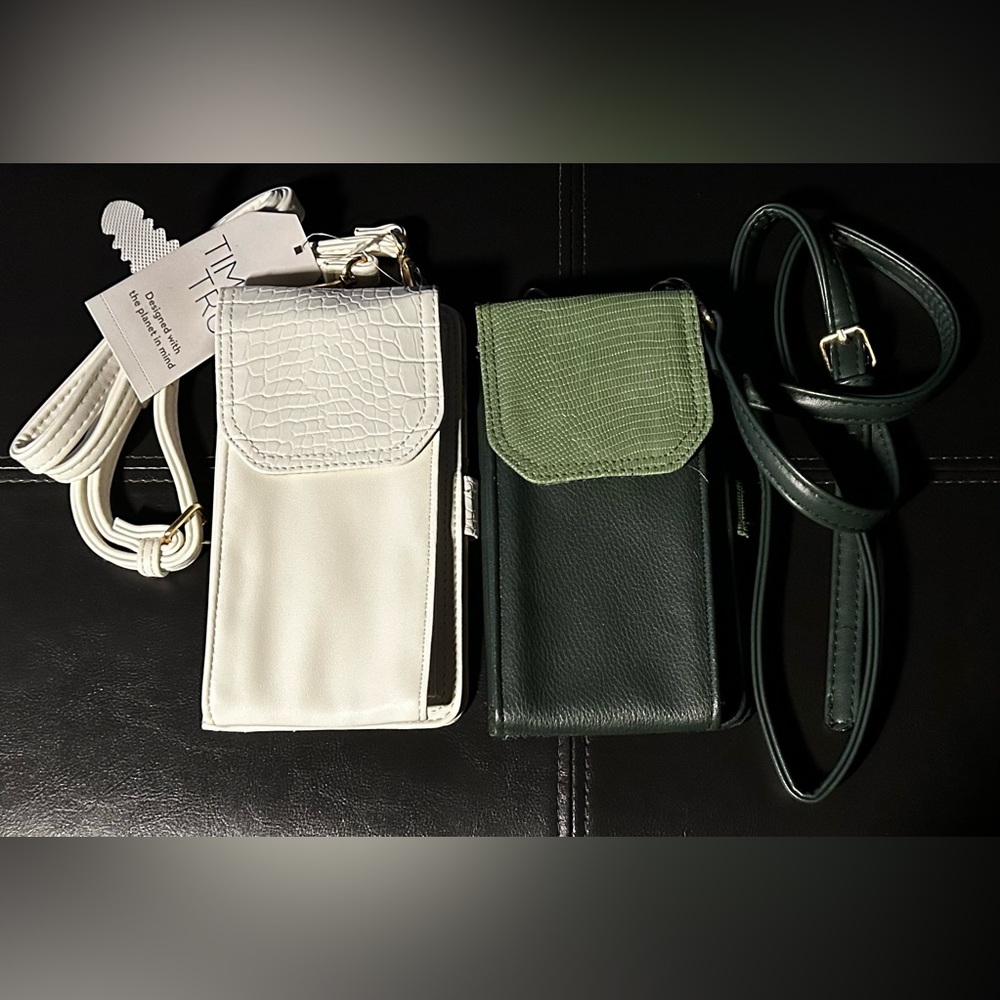 Elegant Time and Tru Green and White Crossbody Phone wallet/purse Set